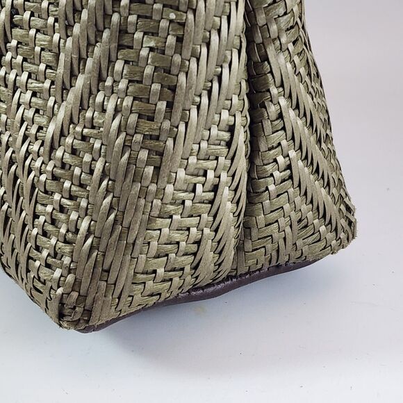 Stone Mountain Green Leather Weaved Straw Look Purse Shoulder Handbag - Picture 10 of 14